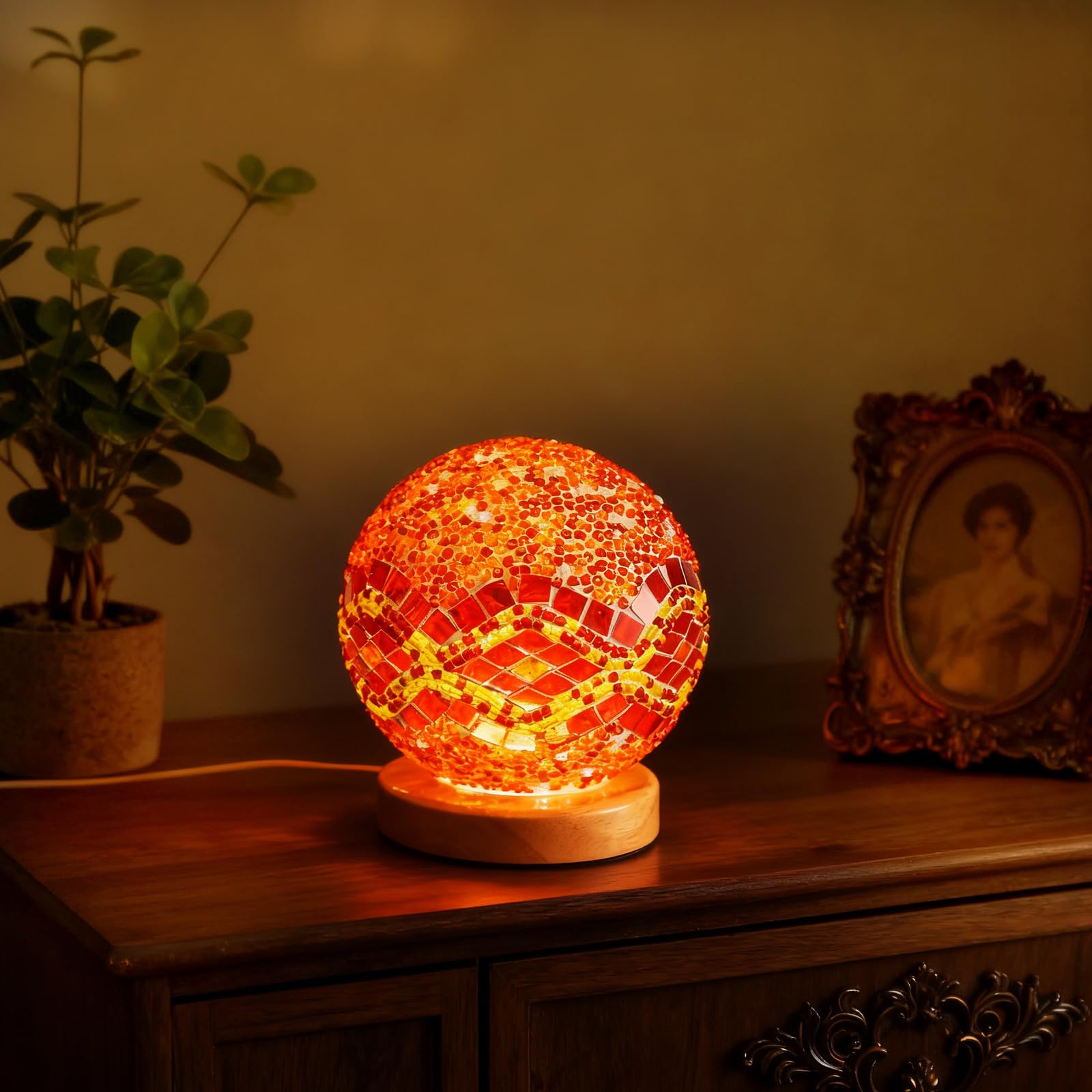 wpdash Vintage Turkish Night Lights Mosaic Glass Table Lamp USB Power Dimmable Ambient Lighting Bedside Sleep Light Study/Home Office Decoration Unique Gift Idea(Baroque B - Orange, Baroque) — image 1