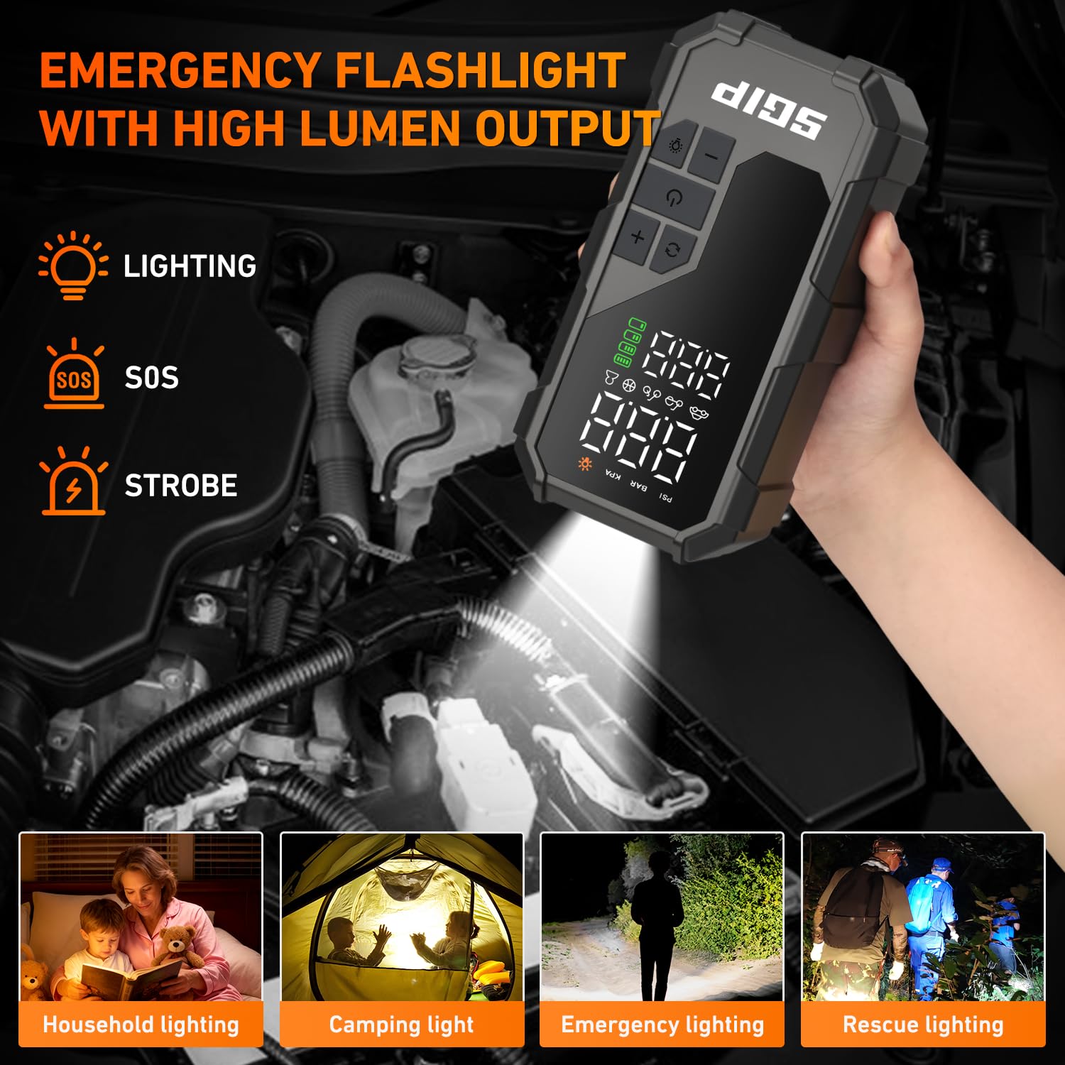 7000A Car Jump Starter Powerbank mit 150PSI Kompressor | 26800mAh, 9L Benzin/8L Diesel. Reifenfüller, LED, intelligente Kabel. Auto Starthilfe Powerbank für PKW