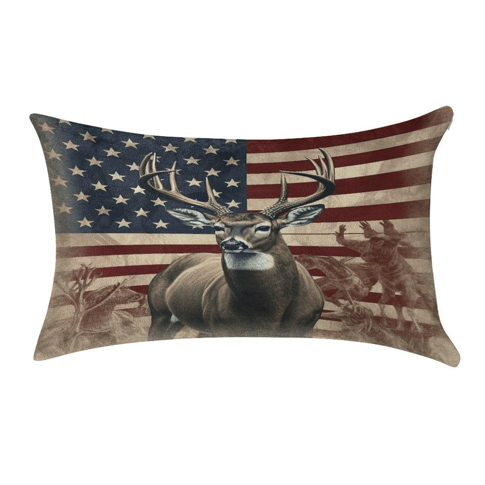 VstaDank Americana Flag Deer Pillow Covers Rectangular Cushion Case Cozy Decorative Throw Pillowcase Luxury Lumbar Pillow Shells with Zipper Soft Velvet Pillows Shams 12 X 20 in