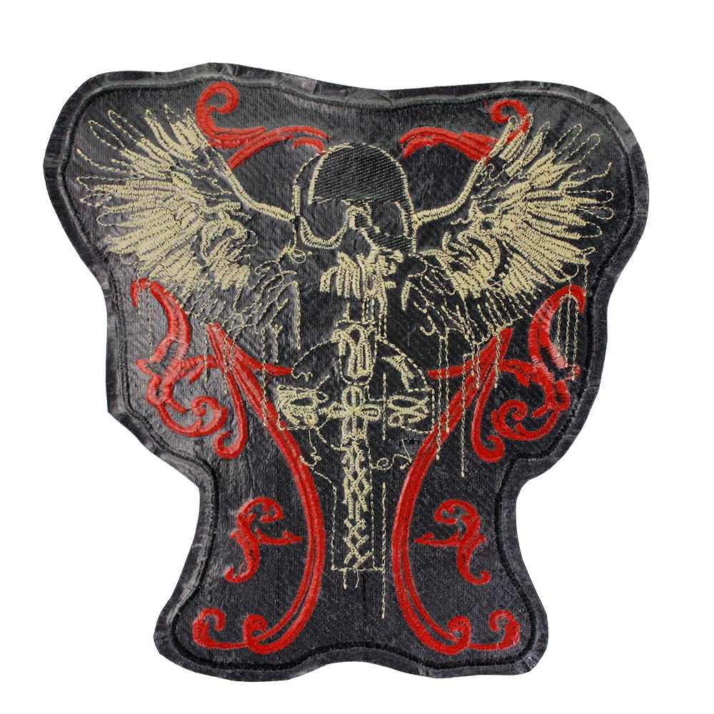 Patch Brodé Tête De Mort Rose – Strass & Cristaux – 15x19 Cm – Pour Veste Motard, Sac, Gilet, Custom Biker