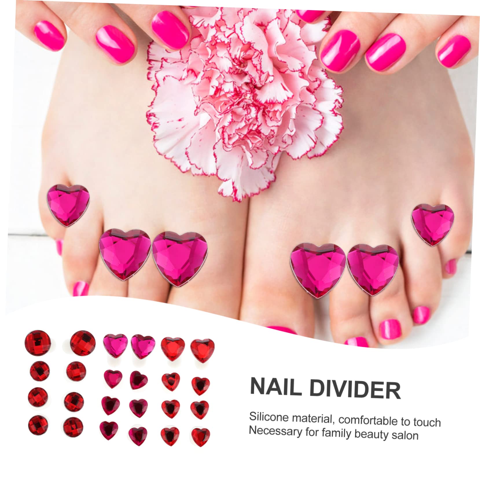 FOMIYES 24Pcs Silicone Toe Separators Heart Toe Spacers with Rhinestones for Nail Art Pedicures Bunion Relief Stylish Design