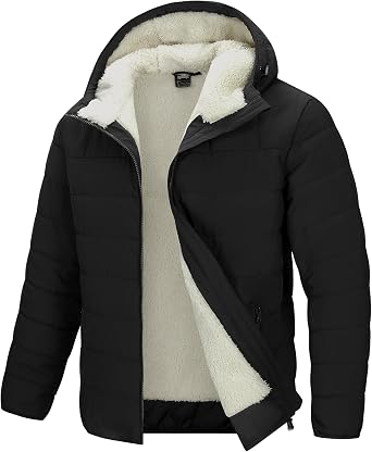 33,000ft Mens Hooded Puffer Jacket Fleece Lined Lightweight Winter Coat