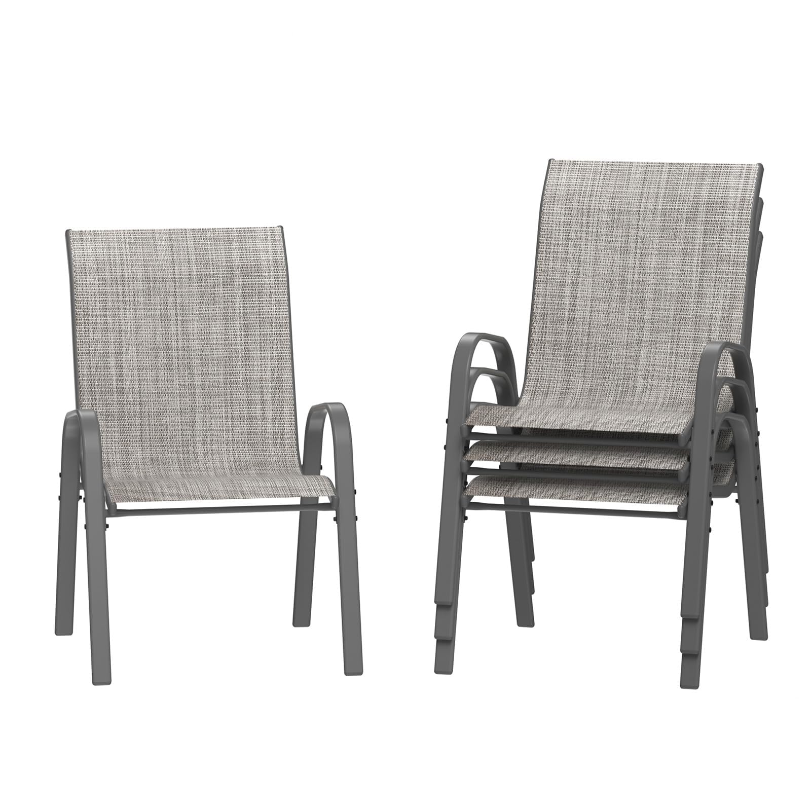 Amopatio Patio Chairs Set of 4, Outdoor Stackable Dining Chairs for All Weather, Breathable Garden Outdoor Furniture for Backyard Deck(Light Grey)