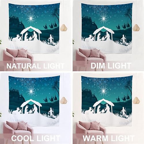 Miniatura 6 de BaoNews Tapiz de escena de Cristo de Navidad, estrella de Navidad y manteles grandes de poliéster para colgar en la pared, tapiz para dormitorio,