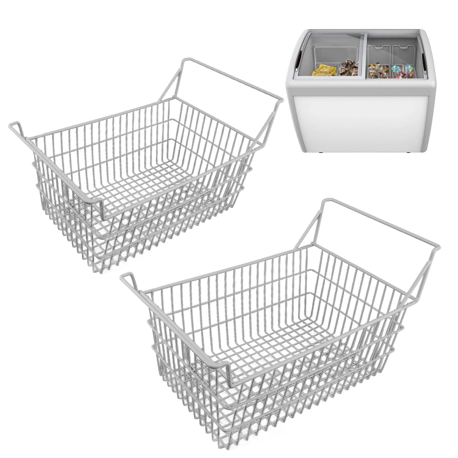 2 Piezas de Congelador para el Almacenamiento de la Caja de Almacenamiento del Congelador en Alambre de Metal Organizador de Contenedores con Manijas Altas y Bajas para el Gabinete del