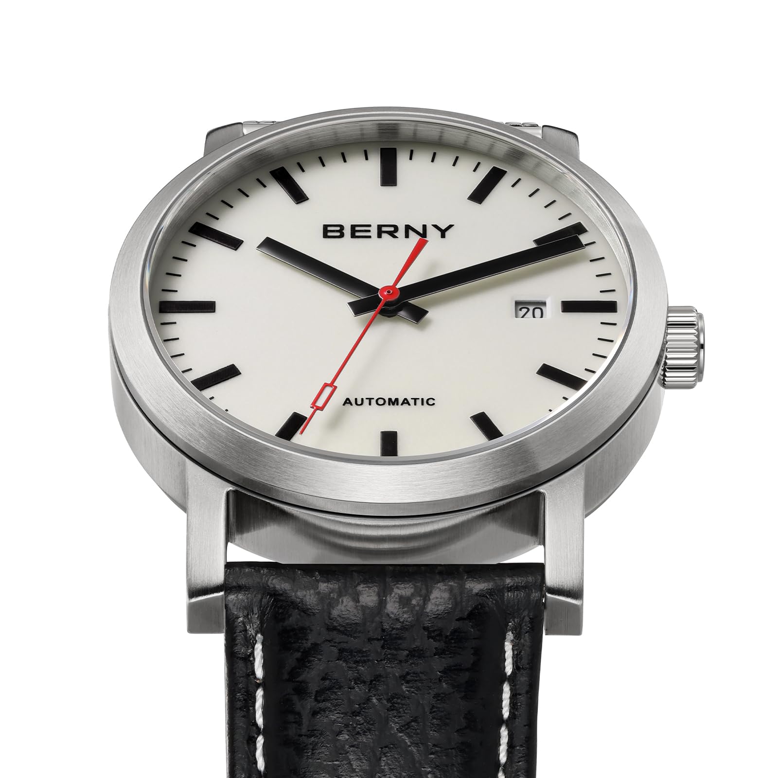 BERNY Clásico Reloj Automático Masculino Mecánico Reloj de Autorollo Correa de Acero Inoxidable 5ATM Impermeable y Luminoso