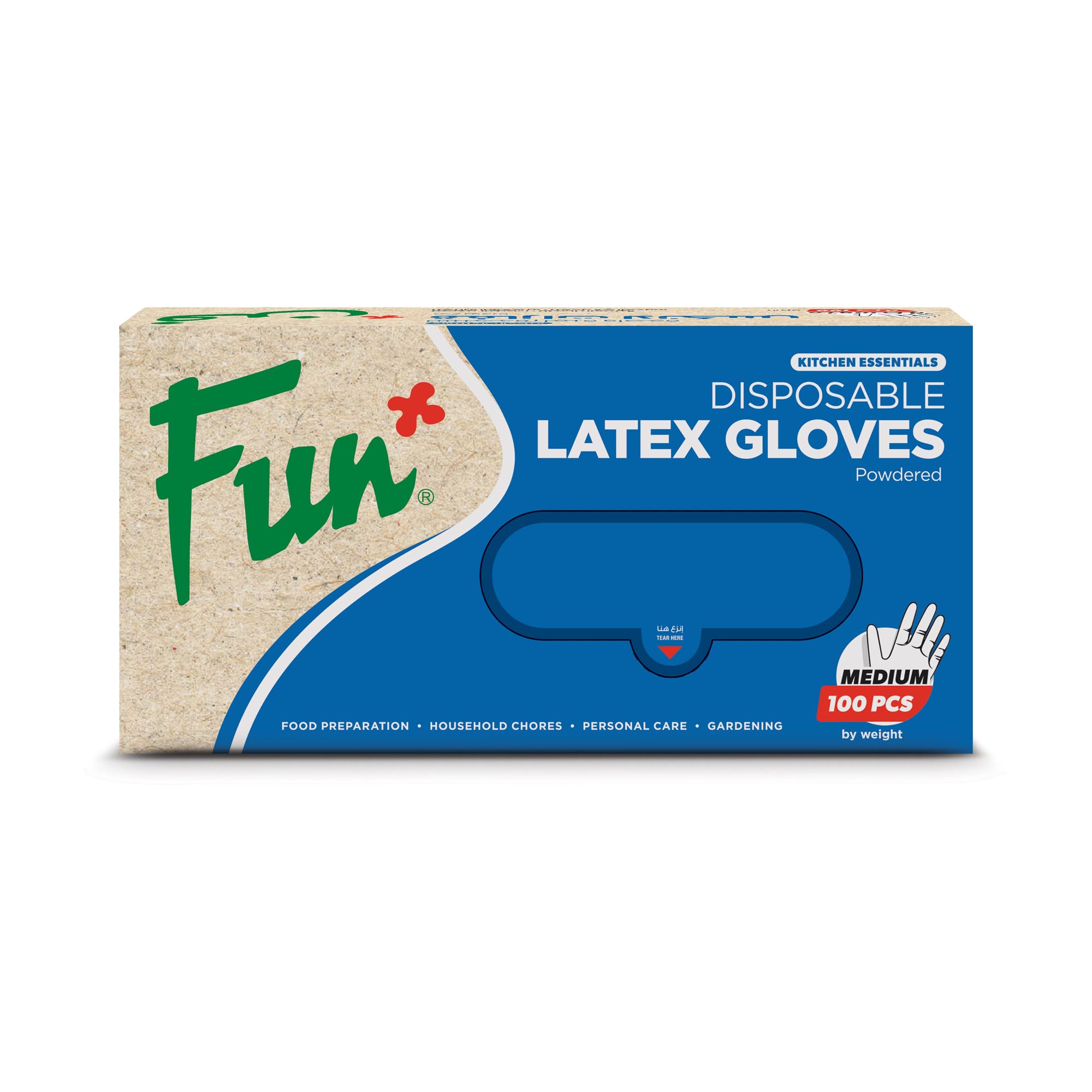 FUN BY AL BAYADER فن ® Latex Disposable Gloves with Powder, Powdered Medium Size, Pack of 100