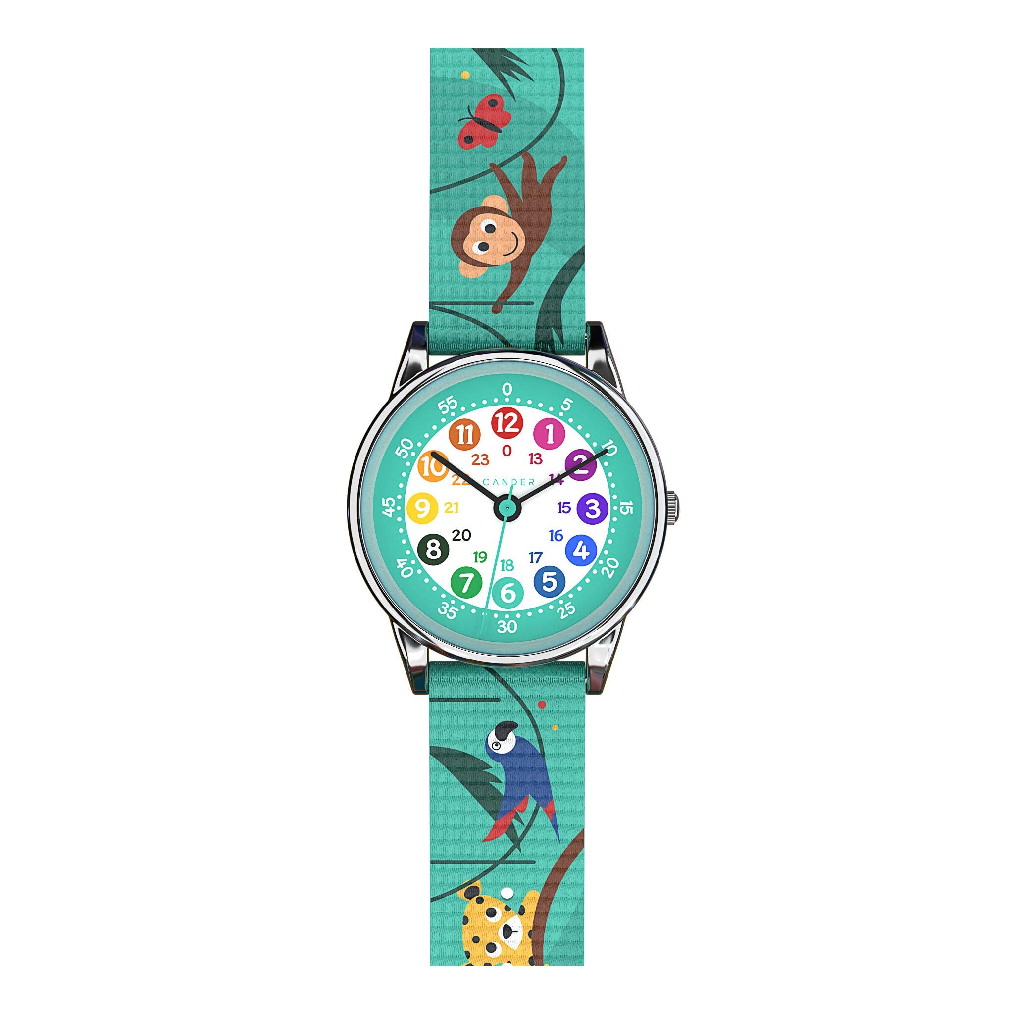 Cander Berlin MNA 1230 T Kinderarmbanduhr Kinderuhr Armbanduhr Jungen Mädchen Uhr Lernzifferblatt Tiere türkis bunt