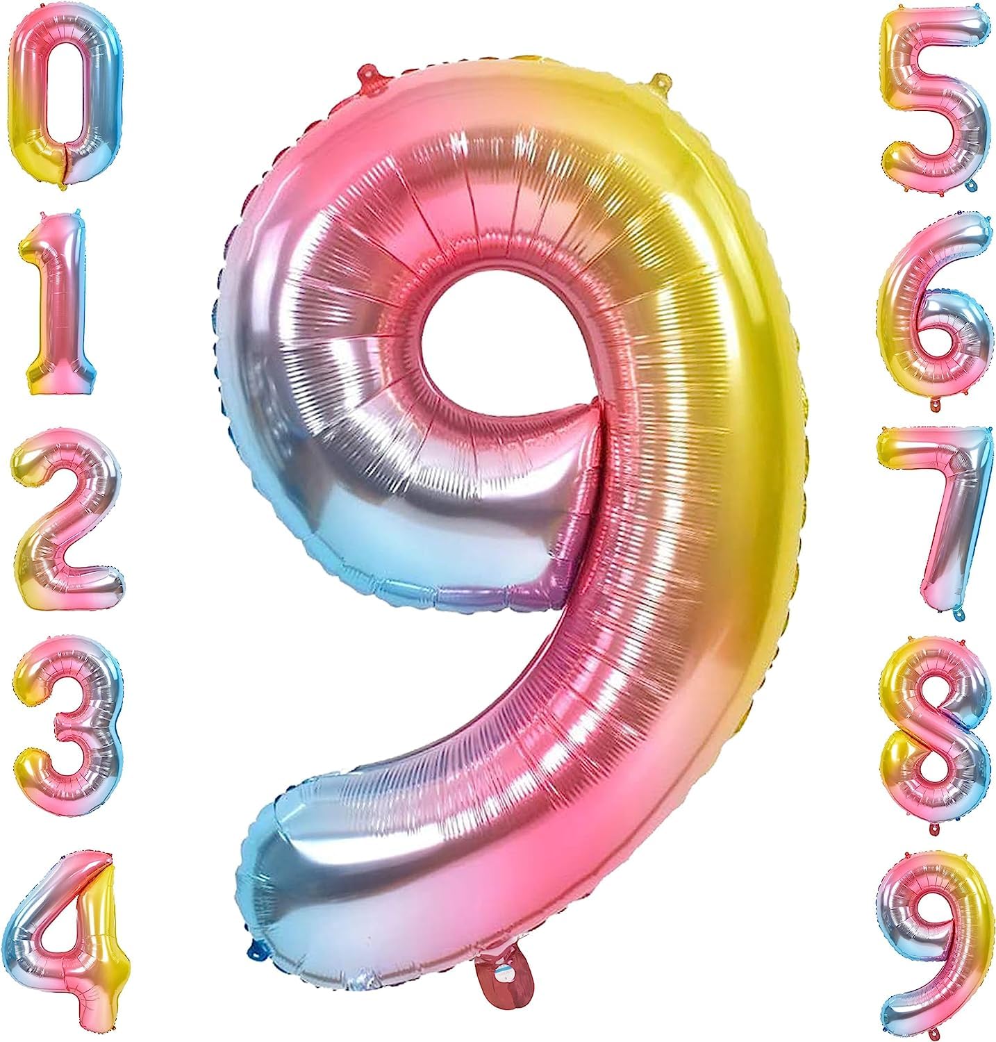 FI - FLICK IN 1 Pc Big Size Number 9 Foil Balloon 32 Inch Large Rainbow Number Foil Balloon Gradient 0 to 9 Number Balloons for Decoration 9th Birthday Anniversary Decoration Items(Pack of 1,Rainbow)
