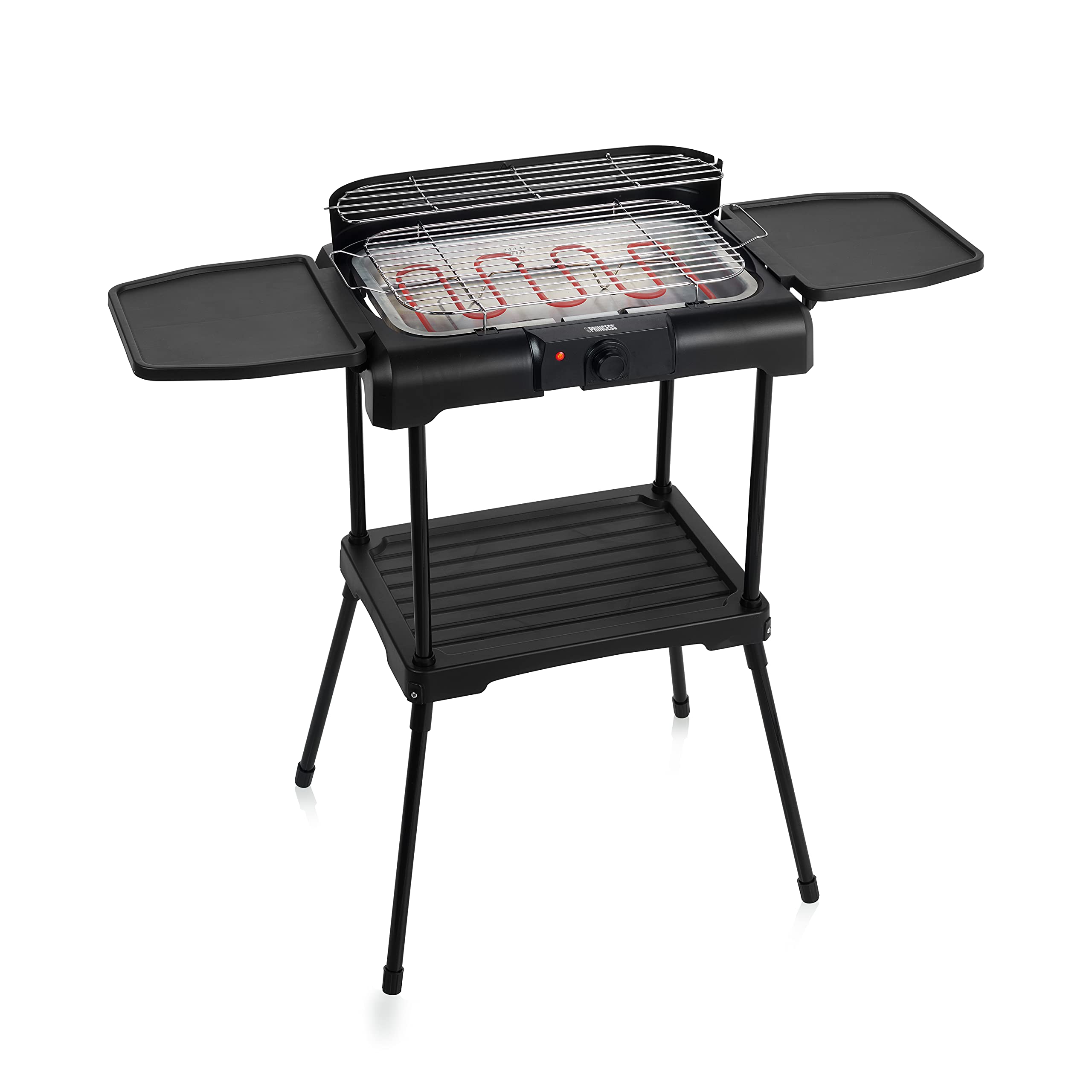 Princess Barbecue Elettrico con Mensole, 2200 watt, Sistema anti-fumo, Paravento, Superficie di 40 x 24.5 cm, Nero