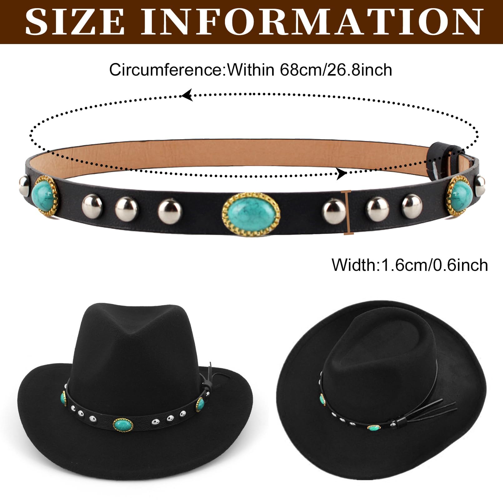 nemokamai Cowboy Hat Bands for Men Women, Leather Hatbands Belt for Cowboy/Western/Fedora/Cowgirl Hats Multicolor