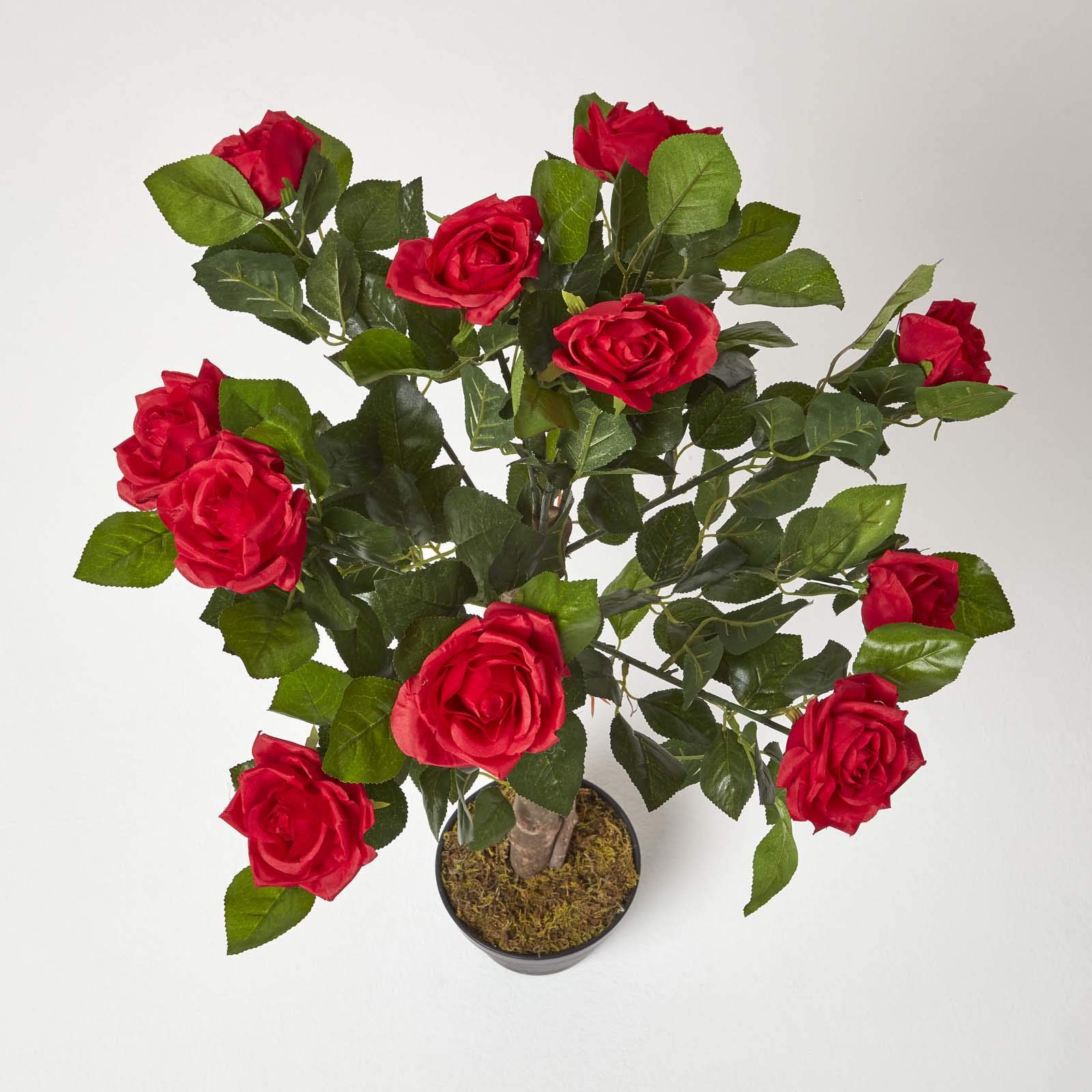 HOMESCAPES Rosier Artificiel Rouge Fleuri en Pot 90 cm