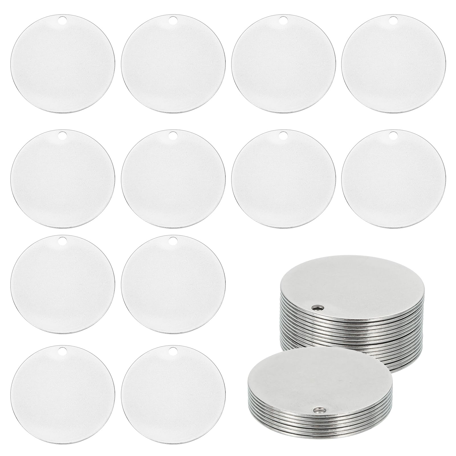 Étiquettes vierges rondes en acier inoxydable 304 de 35 mm avec trou pour bijoux et loisirs créatifs
