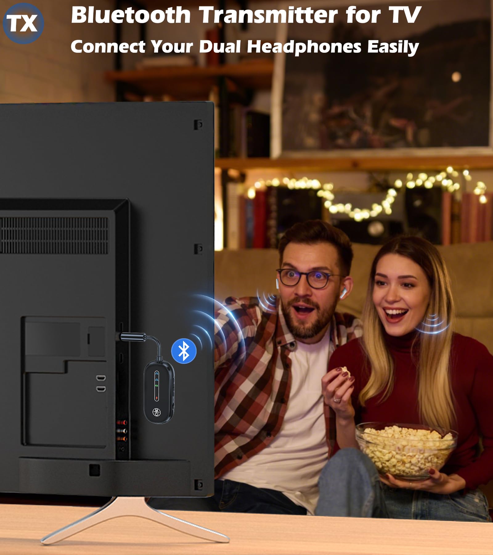 KAIY Bluetooth 5.4 Adapter für 2 AirPods/Kopfhörer Audio Transmitter Receiver Wireless TV Transmitter 3.5mm AUX Adapter Schwarz