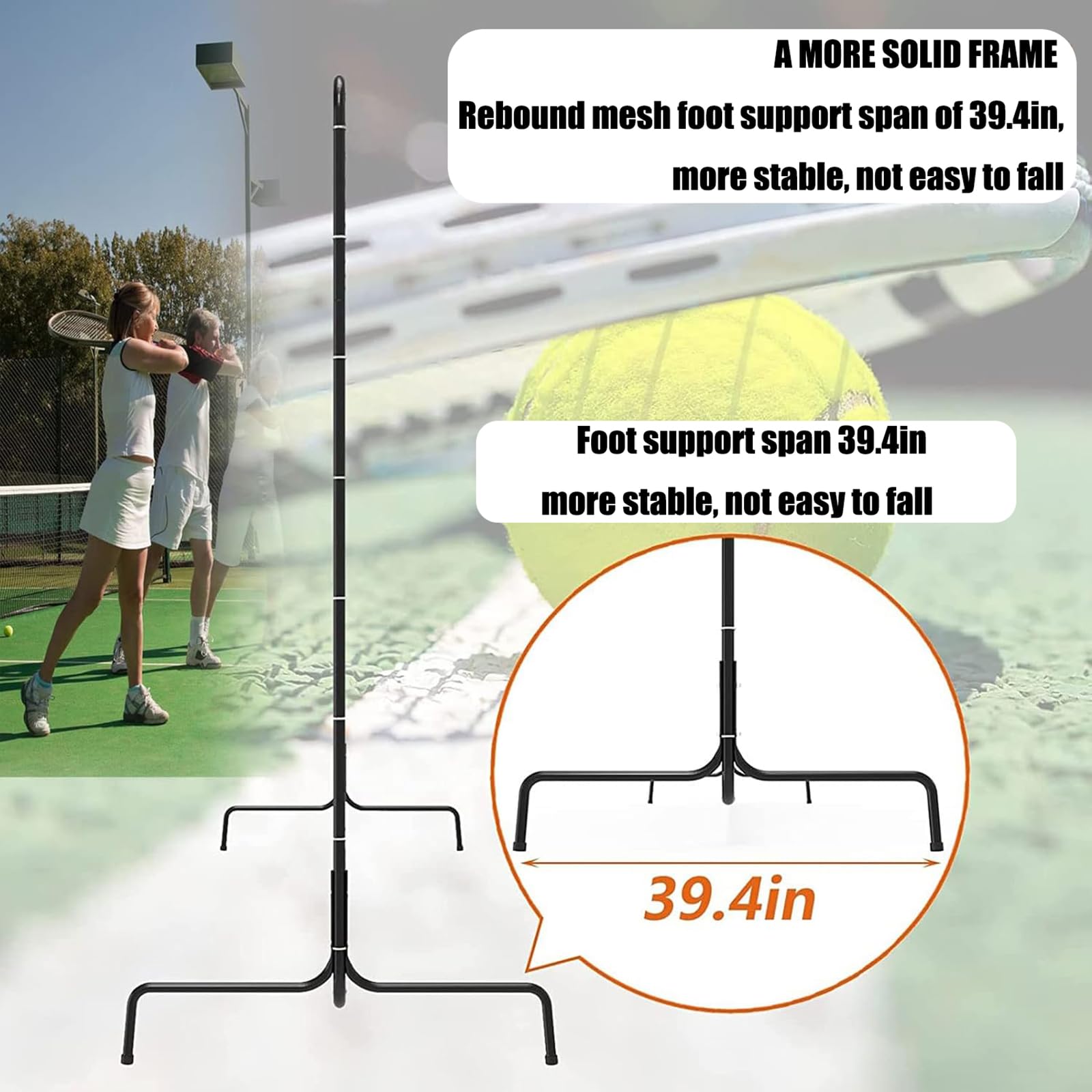 Rete da rimbalzo da tennis, 2,7 x 2,1 m, telaio in acciaio portatile per allenamento da solo, facile da montare per campi da tennis all'aperto e allenamento in cortile