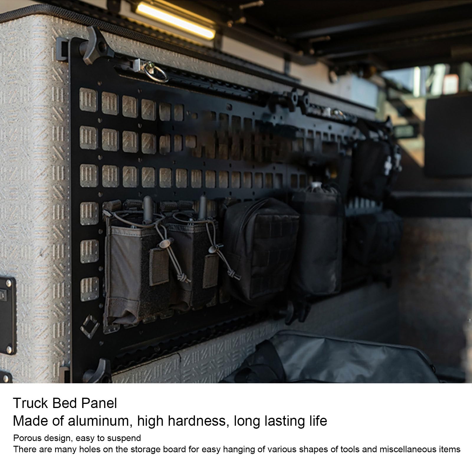 Panneau Molle pour Lit de Camion, Panneau de Rangement Robuste en Alliage D'aluminium avec Rail en L pour Une Organisation Modulaire, Compatible avec Les Berlines, SUV, Pickups,