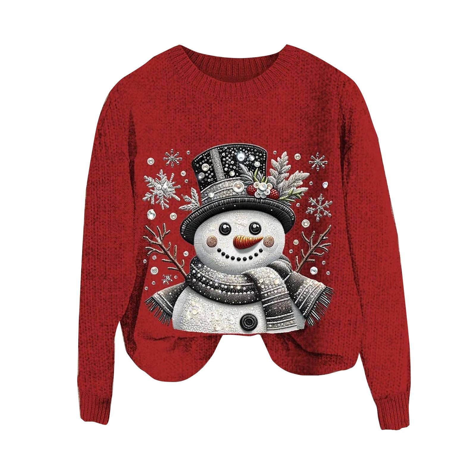 Heevina Christmas Sweatshirts For Women Snowman Snowflake Printed Crewneck Sweater 2025 Winter Top