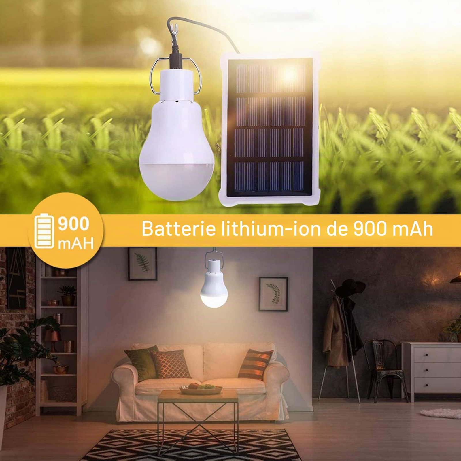 HpLive Lot de 4 lampes solaires LED rechargeables avec panneau solaire pour intérieur et extérieur, randonnée, camping, tente, pêche, éclairage 110 lm-3,6 V