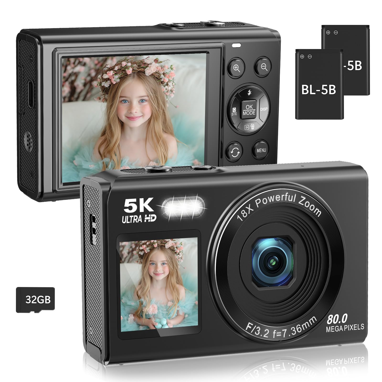 5K Digital Camera for Photography, 80MP Dual Screen Vlogging Camera for YouTube with WiFi, 16X Digital Zoom, Beauty Function, 2.8-inch Screen, Fill Light Includes 32GB Card & 2 Batteries (Black)-image-44