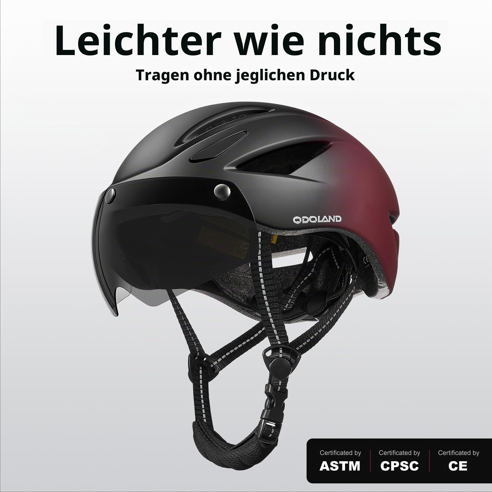 Odoland Fahrradhelm mit Magnetvisier für Erwachsene, Leichter Radhelm mit abnehmbarem Sonnenvisier Atmungsaktiv MTB Helm für Damen und Herren