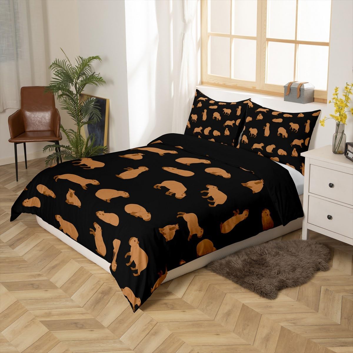 jejeloiu Boys Girls Groundhog Bedding Set Toddler Size, Cute Groundhog Duvet Cover Kids Plump Animal Comforter Cover Teens Bedroom Decor Bed Set with 1 Pillow Case (No Comforter)