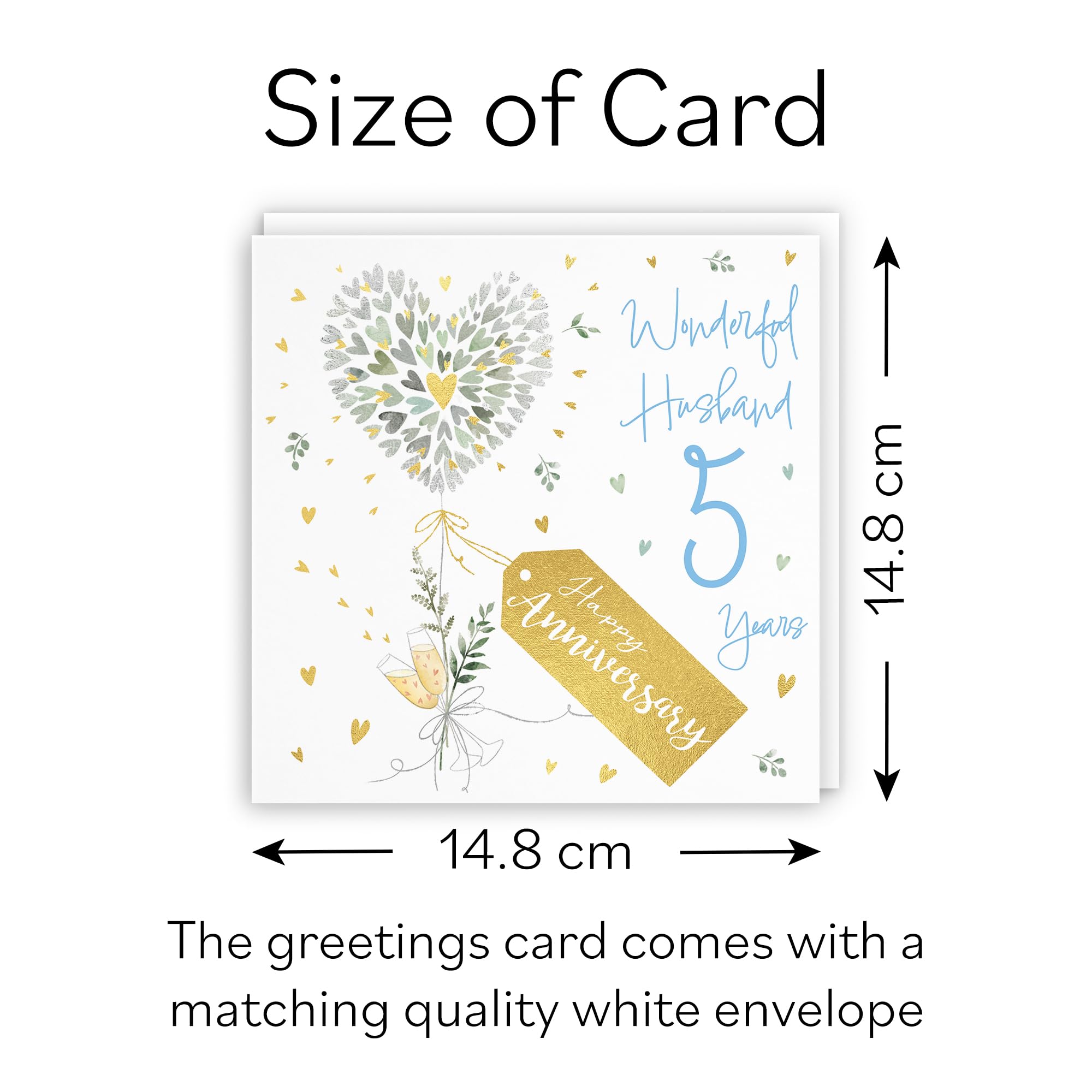 Hunts England, Husband 5th Anniversary Card, 5 Years Husband, Contemporary Hearts, Gold Foil - Image 4