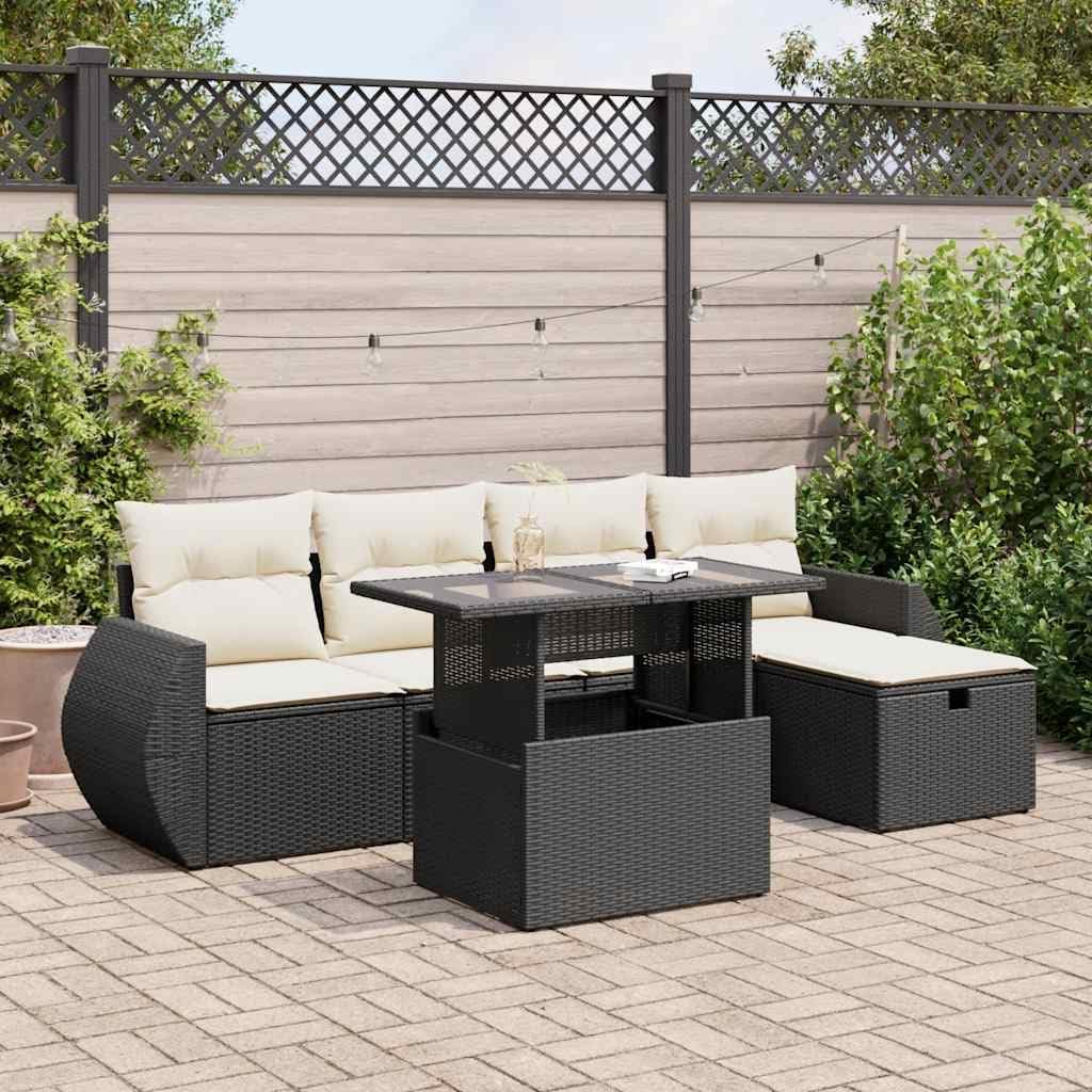 Patio Furniture Sofa Garden Sofa Set Black PE Rattan Large Adjustable Feet