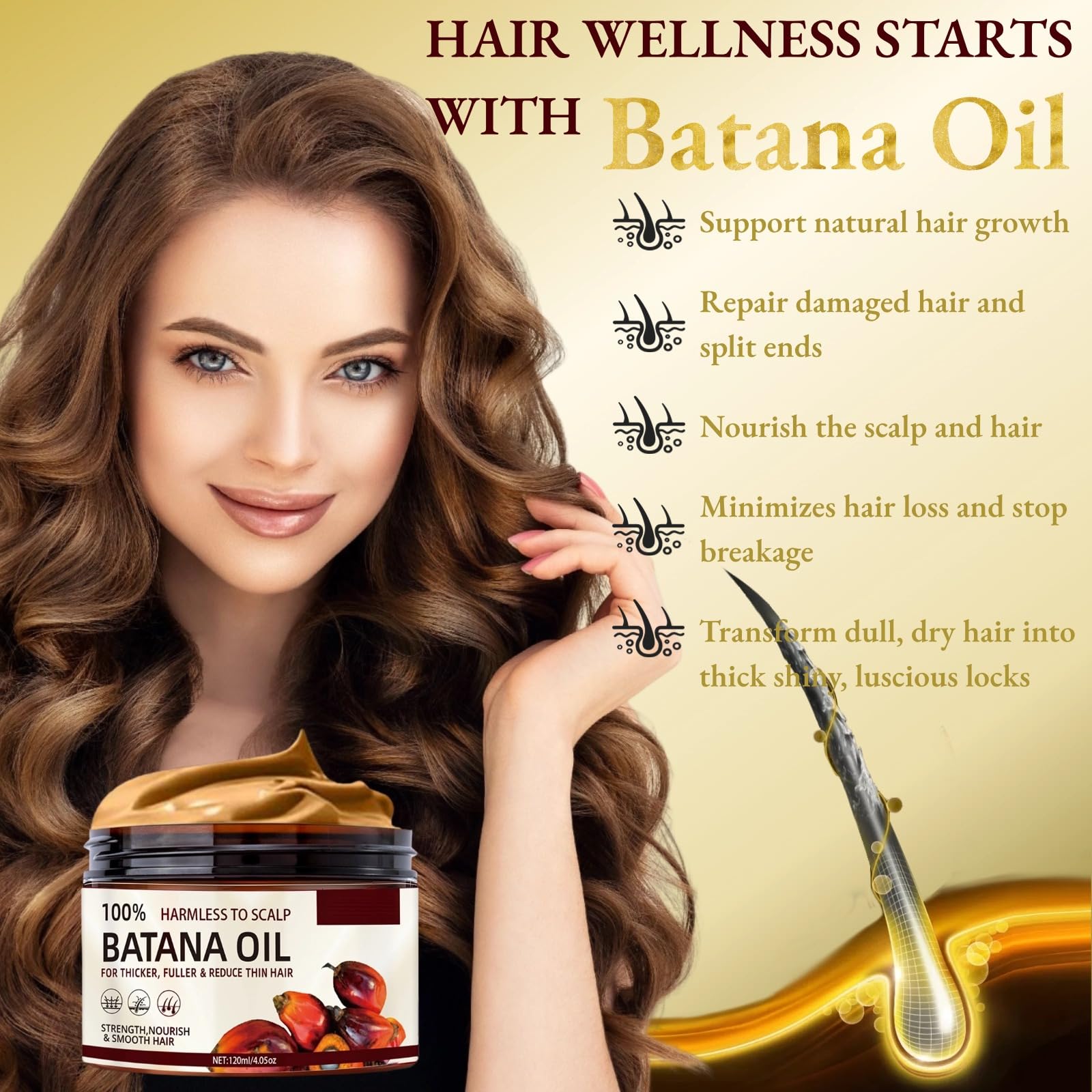 Raw Batana Oil for Hair Growth and Repair, 100% Natural and Pure Unrefined Batana Oil from Honduran Organic Hair Oil Prevent Hair Loss, Moisturize Scalp & Treats Dry Hair (2pc)