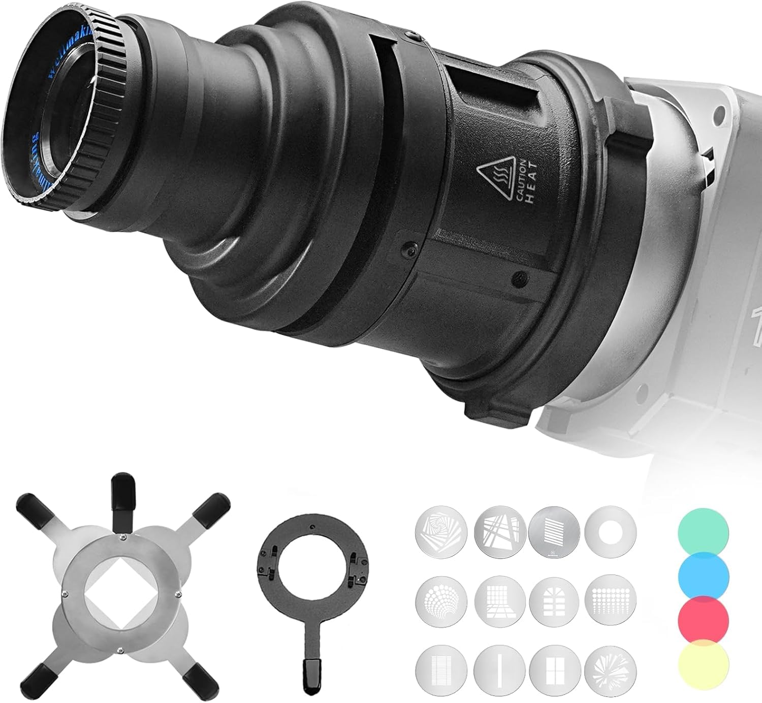 WELLMAKING S-80 Bowens Mount Optischer Konischer Snoot Spotlight Kit – Fokus verstellbar, 38°-Linse, Lichtform änderbar – für Foto/Video, kompatibel mit LED-Lichtern und Blitzgeräten