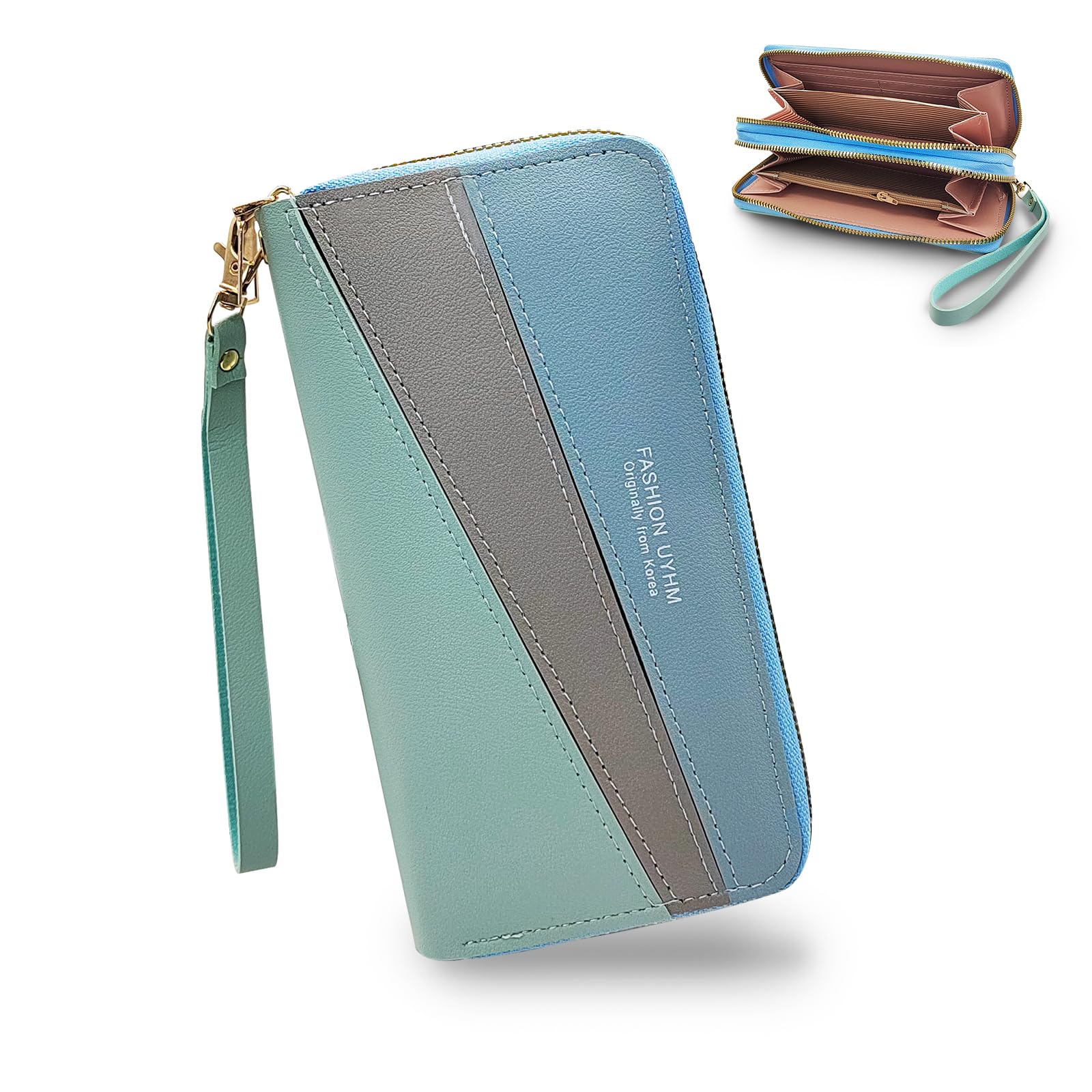 Portefeuille Femme Grand Format Avec Dragonne - 12 Emplacements Cartes - Noir - Cuir PU Imperméable