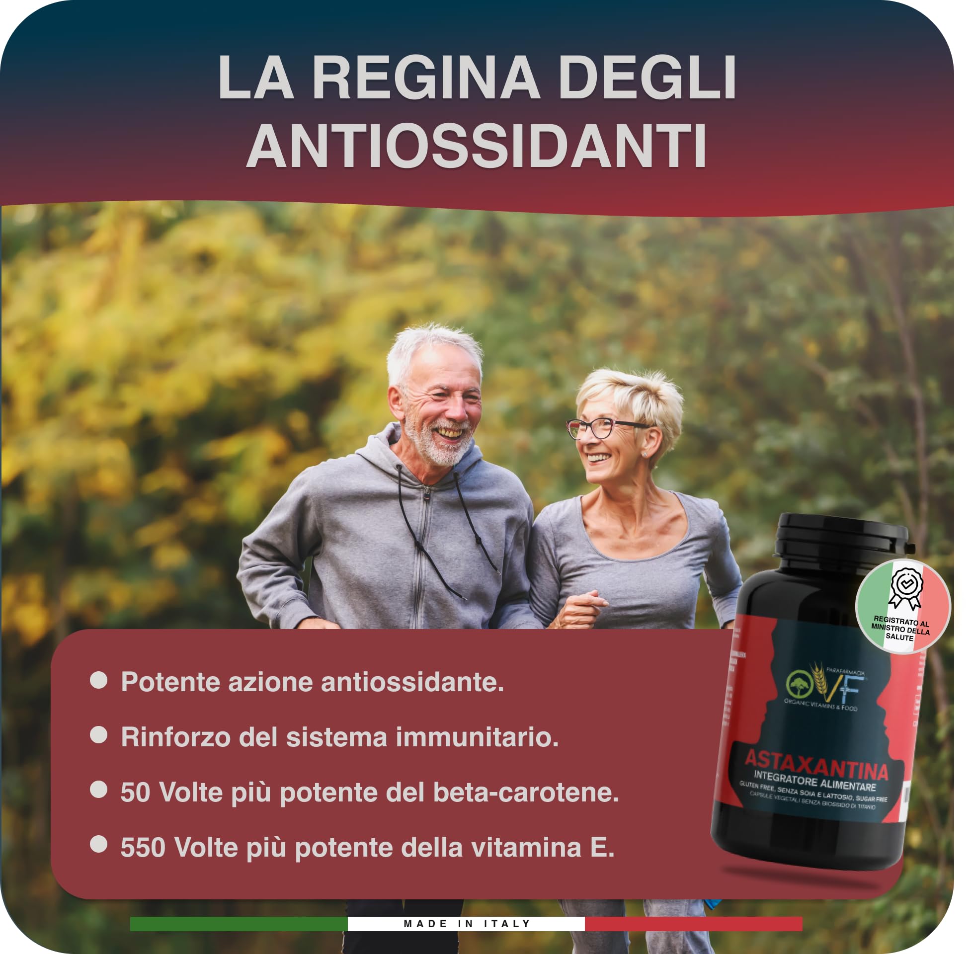 OVF, astaxanthine hautement dosée, 8 mg par capsule, antioxydant naturel de Haematococcus Pluvialis, végétalien et fabriqué en Italie, 90 gélules d'astaxanthine pendant 3 mois, protection contre le