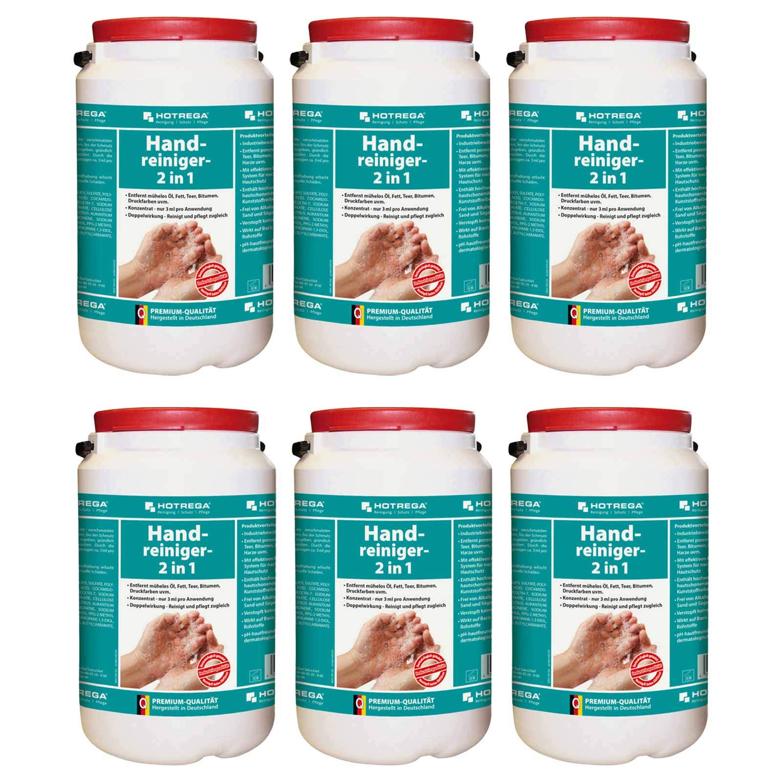HOTREGA Handreiniger 2in1 6x 3L | Profi Handwaschpaste mit Rückfettung | Kraftvolle Reinigung ohne Mikroplastik | Natürliches Maismehl Reibemittel | pH-hautneutral | Werkstatt & Garten | 18 Liter