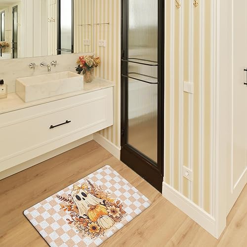 Miniatura 5 de JINYO Tapete de Halloween con diseño de fantasma, diseño floral de otoño, para interiores y exteriores, entrada, porche, 70, retro, naranja, a