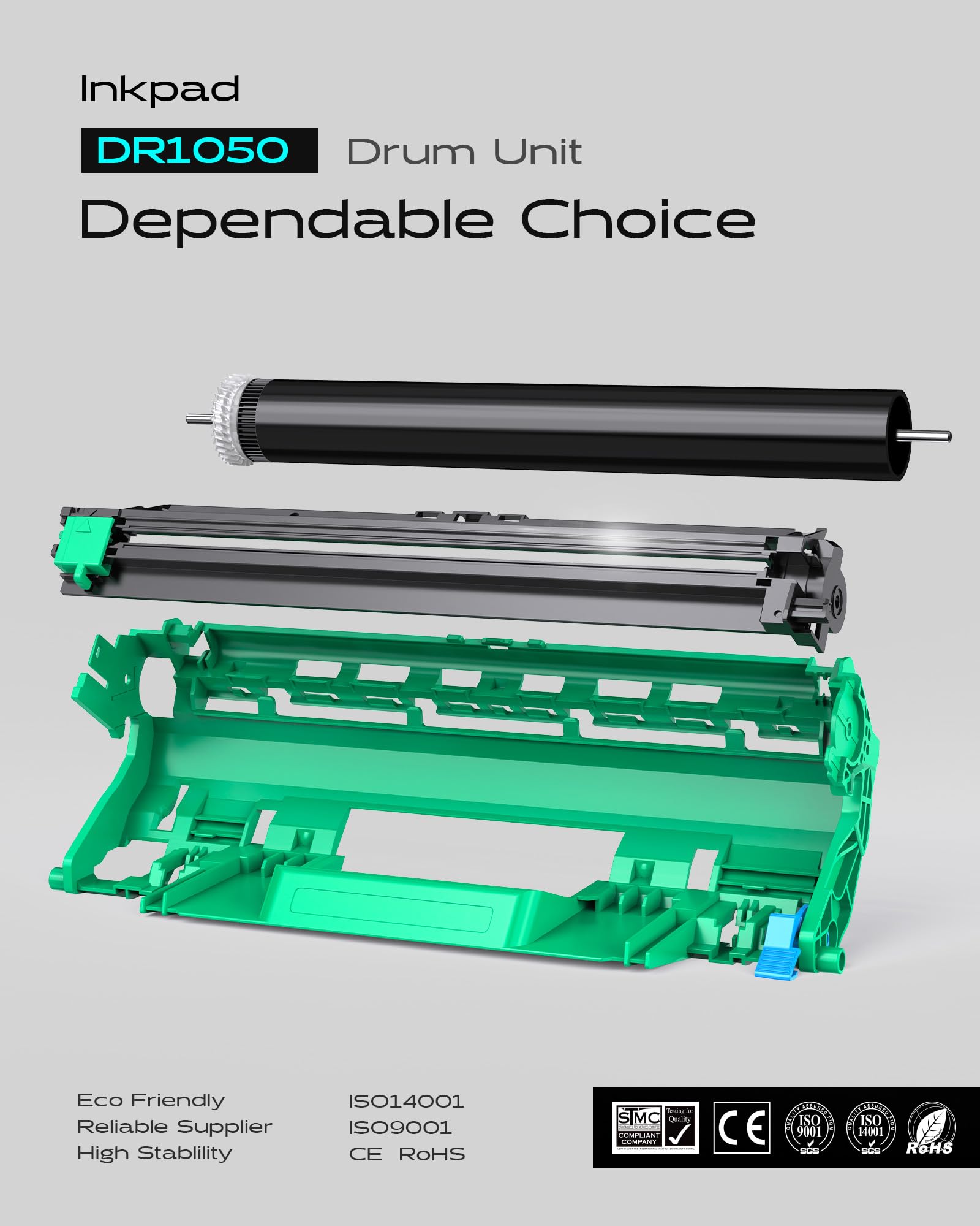 iNKPAD DR-1050 Drum compatibile per Brother DR1050 Drum TN-1050 Toner per MFC-1910W MFC-1810 DCP-1612W DCP-1610W DCP-1512 DCP-1510 HL-1210W HL-1212W HL-1112 HL-1110 (1 unità tamburo)