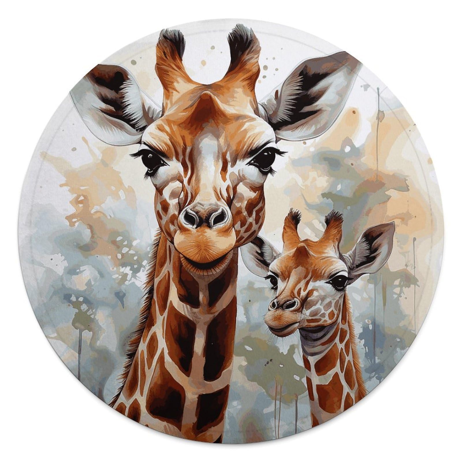 Watercolor Deer Giraffe Blanket Novelty Round Tapestry Super Soft Flannel Mom Blanket Cozy Beach Throw Tapestry Lightweight Thick Throw Blankets for All Seasons Diameter 59.1 in