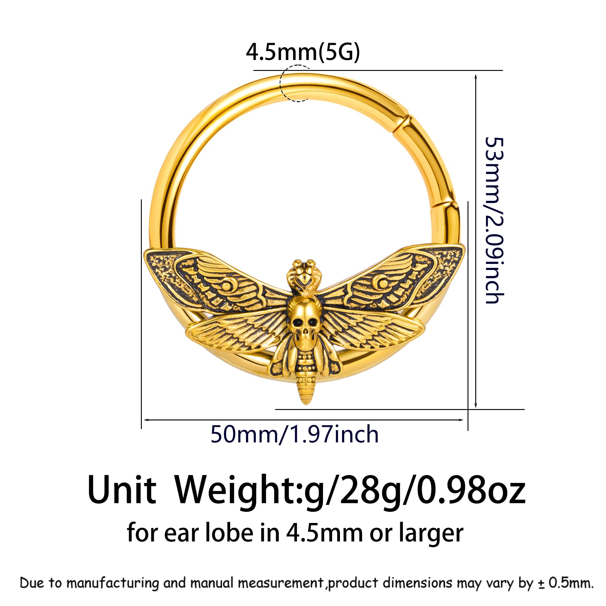 Vankula Pesi per Lobi Peso Dilatatori lobo orecchie in Acciaio inossidabile Serpente Ape Tarma Pipistrello piercing Gioielli Uomo Donna 4mm 5mm 6mm Nero Argento Oro