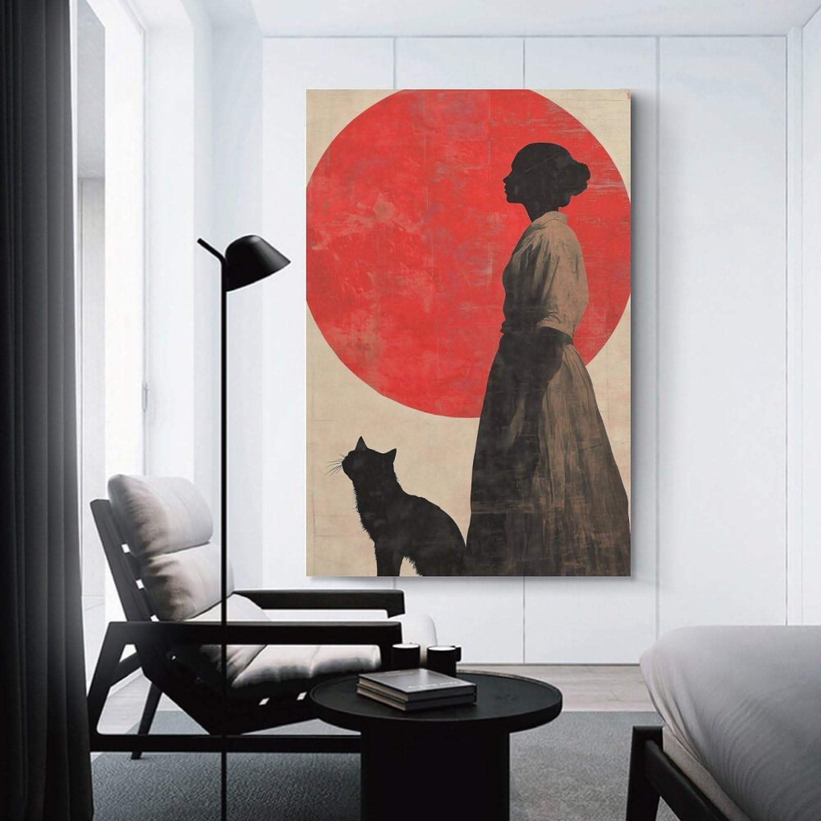 Junmoney Silhouette Woman And Cat Home Decor Wall Art, 20x30inch(50x75cm), for Home Walls, Creative Rooms Or Shared Spaces, An Adaptable Decor Piece for Home Use