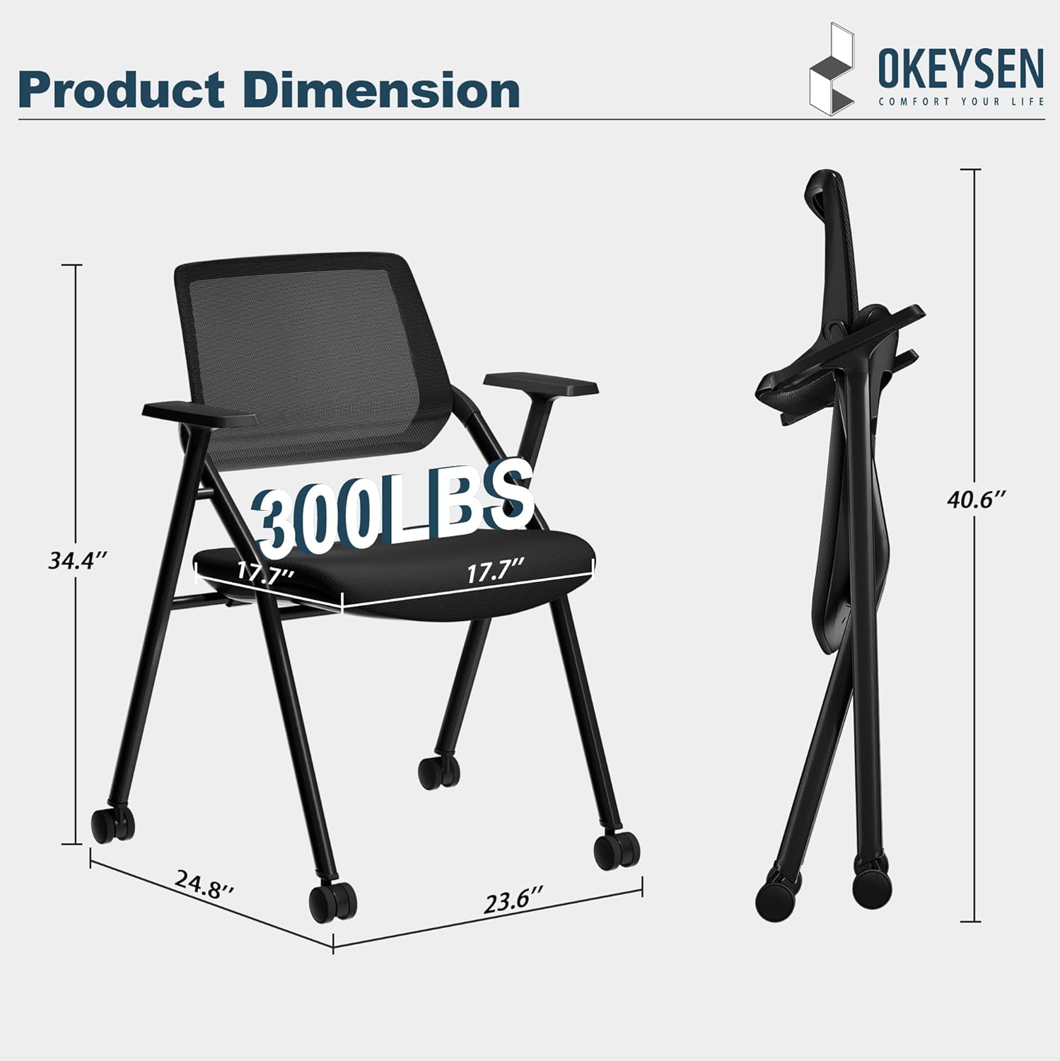 Okeysen 8 Pack Stackable & Foldable Conference Room Chairs, Mesh Guest Reception Chair with Arms, Office Chair with Ergonomic Bouncing Back for Meeting, Guest & Reception, Training & Waiting Room