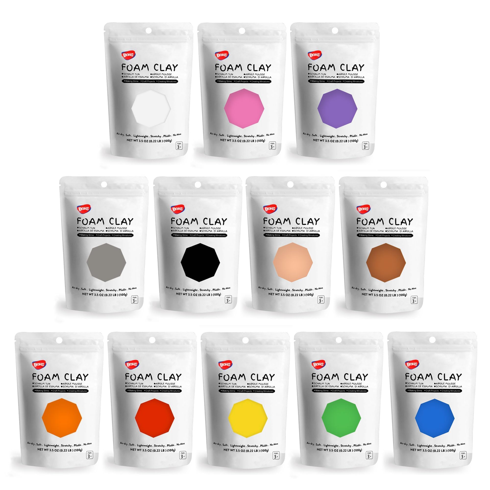 BOHS 12-Colors Foam Modeling Clay- for Cosplay,School Projects,Baby Hand Print,Slime - Squishy, Air Dry, Soft - Gifts for Adult and Kids - 12 pcs,2.65 lbs,Ages 3 & Up