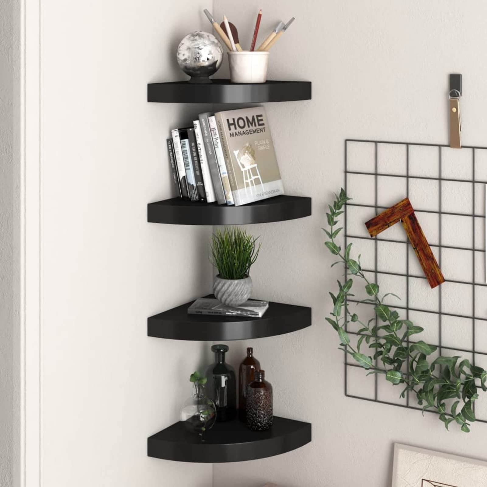 TANZEM Eck-Schweberegale 4 STK Wandregal, Bücherregal, Regale Für Wände, Küchenregal, Regal Kinderzimmer, Regalbrett, Regal Badezimmer, Schwarz 25x25x3,8 cm MDF Küche, Haushalt & Wohnen