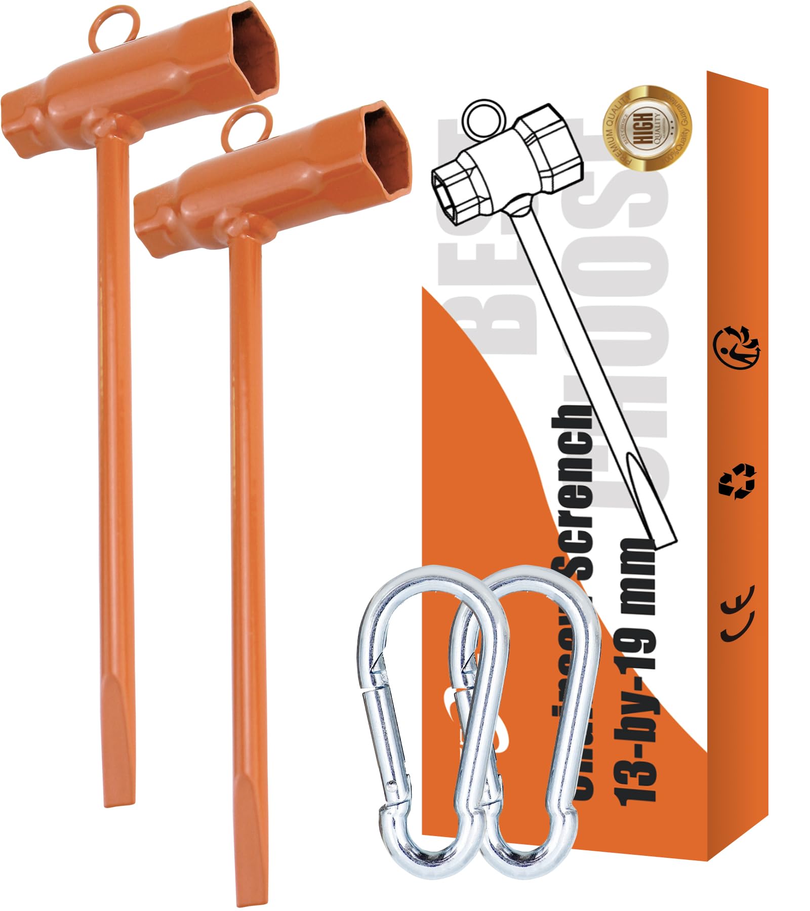 Chainsaw Wrench, 2 Pack Chainsaw Tool Chain Saw Scrench with Hook, 13 by 19mm 1/2x3/4 T Wrench Spanner Tool