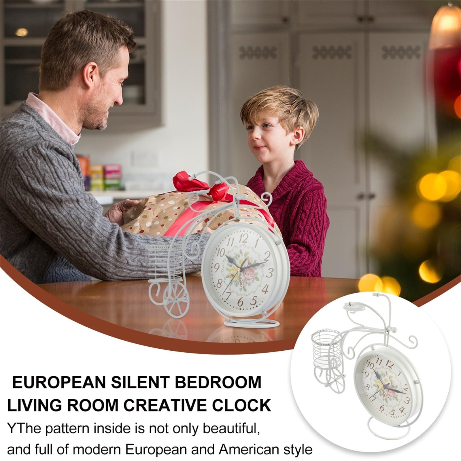 Gadpiparty Reloj de Mesa Decorativo Europeo Silencioso, Metal y PVC Blanco