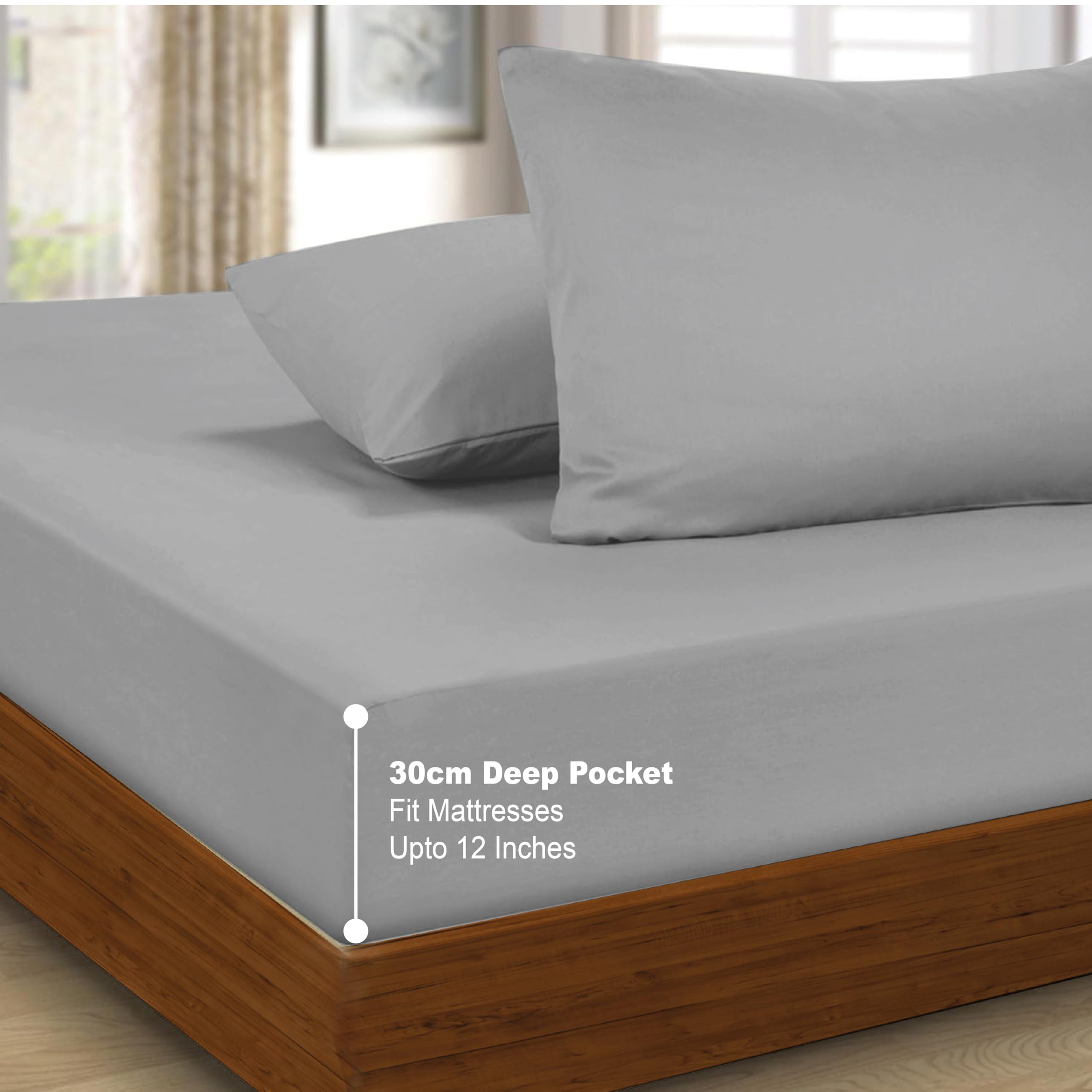 Funky Gadgets Double Fitted Sheet Grey 12 Inch (30cm) Deep Fitted Sheets 90 GSM Soft Brushed Microfiber Fitted Sheets Easy Care Bottom Sheet(137 X 190cm) - Image 3