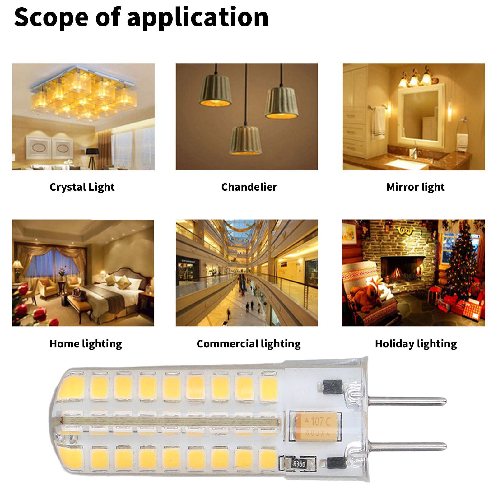 6 Uds 7W AC DC12V Bombilla LED GY6.35 Portalámparas 700lm 72 LEDs 360 Grados Bombilla LED Tipo Maíz para Lámparas Colgantes Lámparas de Techo (Luz calida)