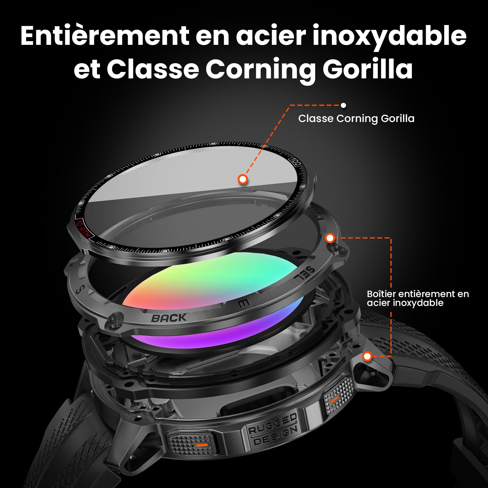 KOSPET Tank T4 GPS Montre Connectée Homme, Cartes Hors Ligne & Talkie-Walkie, Étanchéité 10ATM (Plongée 45M), Acier Inoxydable, Appels Bluetooth, Surveillance Santé 24/7, Compatible Android et iOS