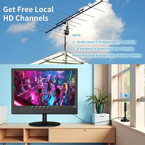 Miniatura 3 de Jexiop TV de pantalla plana de 14 pulgadas, pequeño televisor con sintonizador digital ATSC, antena, puertos remotos y HDMIUSB, cable de carga de 12