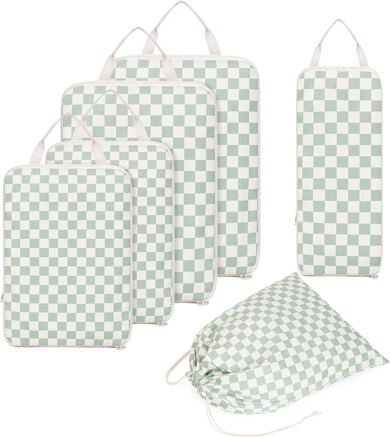 Narwey 6 Set Compression Packing Cubes for Backpack and Suitcases, Travel Organiser Packing Bags for Carry on Hand Luggage (Mint Green Checkerboard) Narwey 6 Set Compression Packing Cubes for Backpack and Suitcases, Travel Organiser Packing Bags for Carry on Hand Luggage (Mint Green Checkerboard)