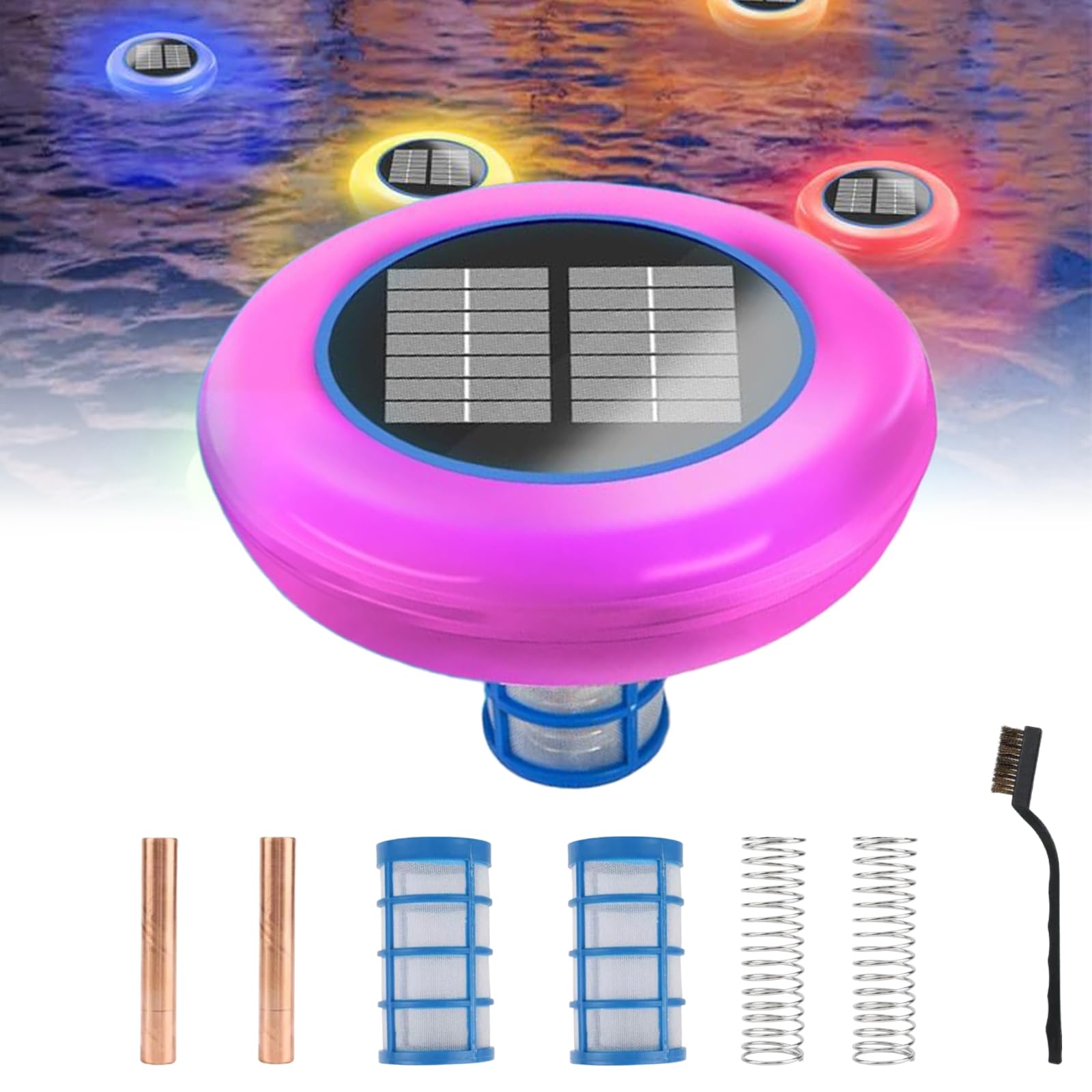 BOOZXCV Solar Pool Ionizer with Auto Switching 7-Colored LED, Floating Solar Pool Cleaner, Up to 85,000 L, Reusable for Inground & Above Ground Pools