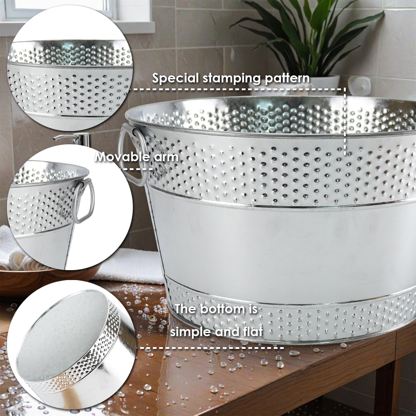 Cubo de hielo de metal galvanizado para bebidas, cubos de bebidas, enfriador grande para vino, cerveza, champán, cócteles, catering, bares, fiestas, eventos al aire libre (plateado, 1 unidad)