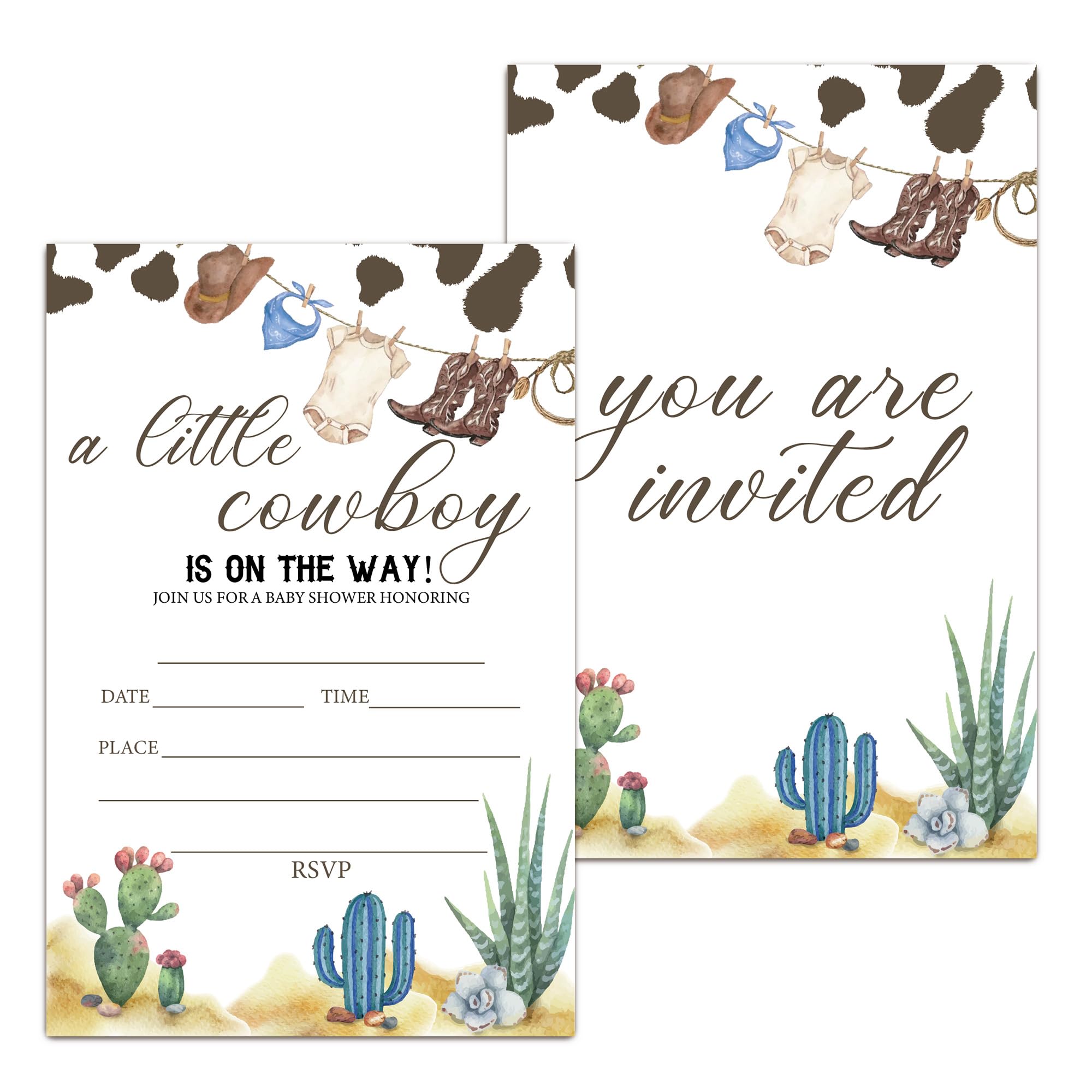 RPLCSPC A Little Cowboy Baby Shower Invitation Western Them Baby Shower Gender Neutral Party Fill in Invites Cards Boy Invitation Paper Cards for